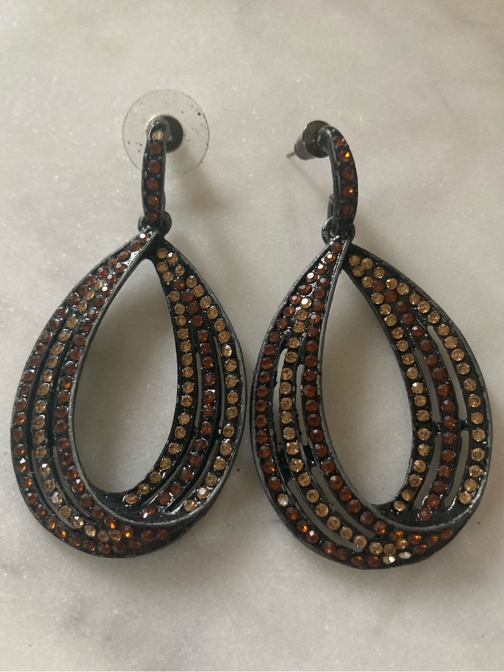 Sparkling Brown Teardrop Crystal Earrings